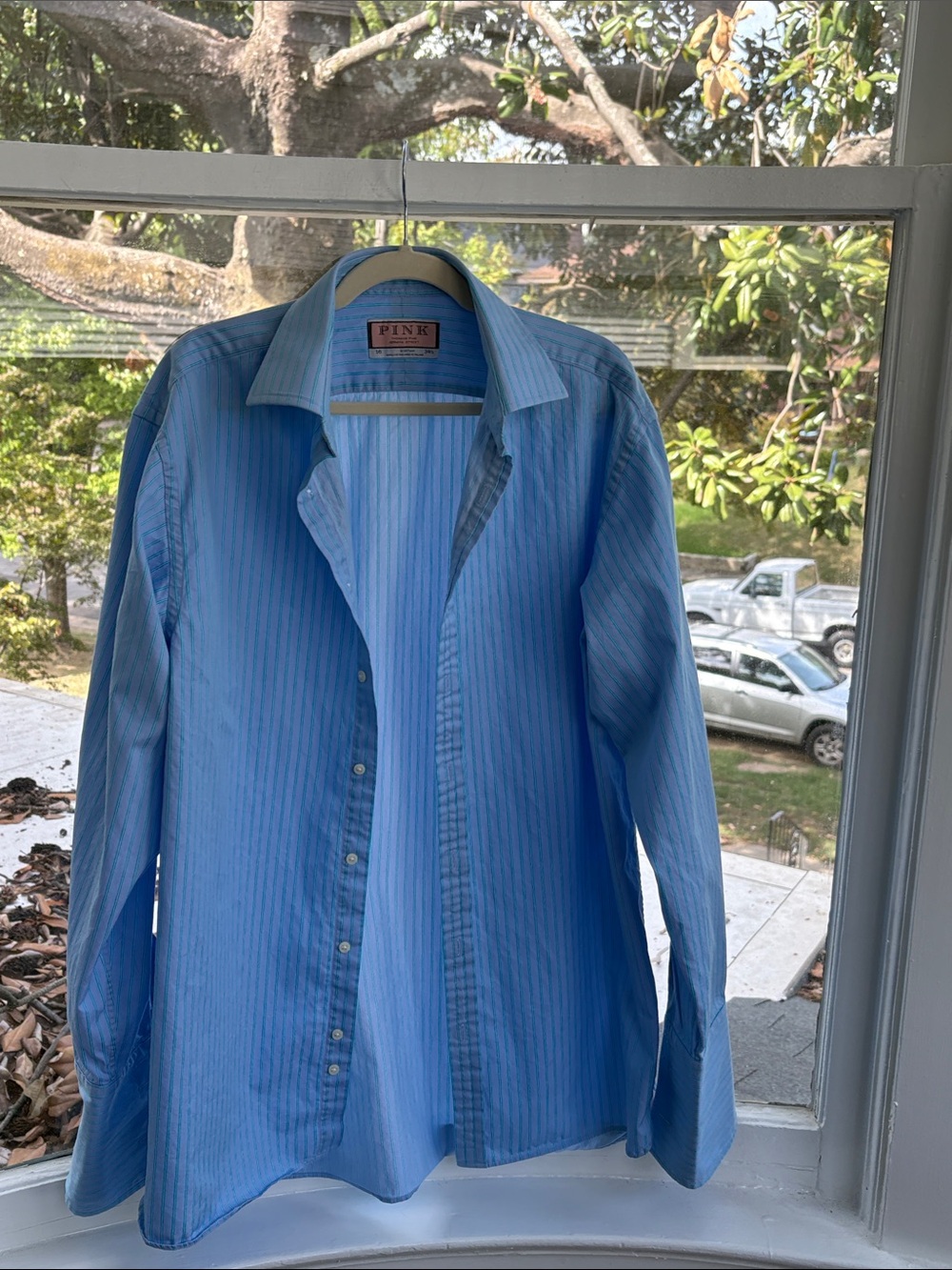 Thomas Pink Light Blue Pinstripe Men's Dress Shirt